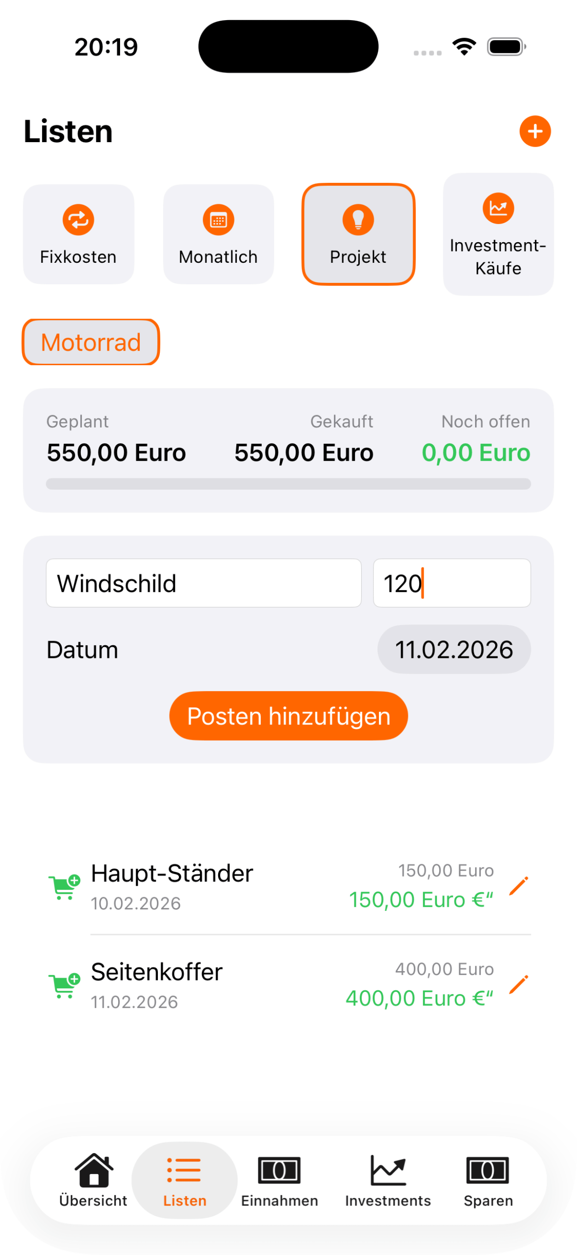 Captura de pantalla del simulador - iPhone 17 Pro - 11/02/2026 a las 20:19:20