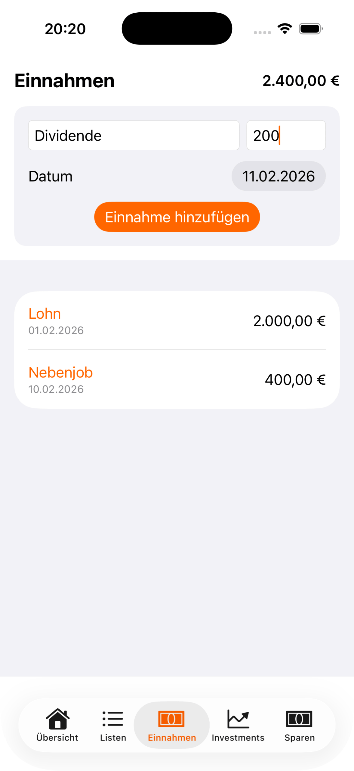 Captura de pantalla del simulador - iPhone 17 Pro - 11/02/2026 a las 20:20:56