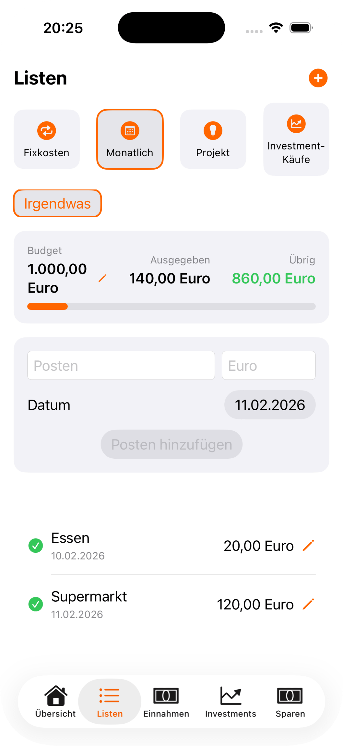 Captura de pantalla del simulador - iPhone 17 Pro - 11/02/2026 a las 20:25:16