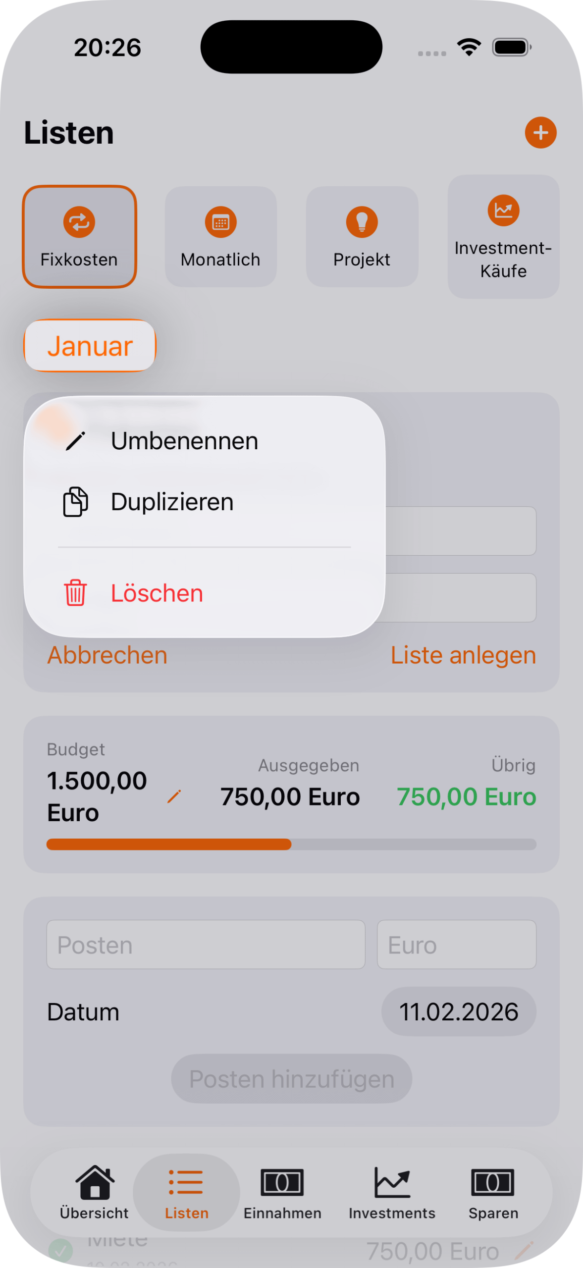 Captura de pantalla del simulador - iPhone 17 Pro - 11/02/2026 a las 20:26:00